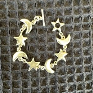 Artisan 925 Silver Moon and Star Bracelet, 7 3/4”